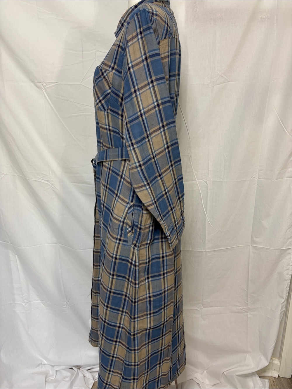 Coldwater Creek Blue and Tan Plaid Long-Sleeve Shirt Dress with Belt - Picture 2 of 9